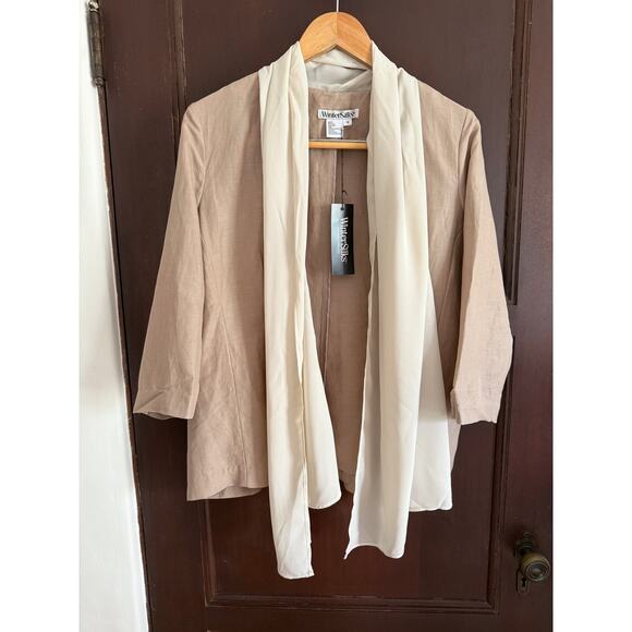 WINTERSILKS | Linen and Silk Tan and cream Drape Collar Overshirt Shacket Medium - Picture 1 of 9